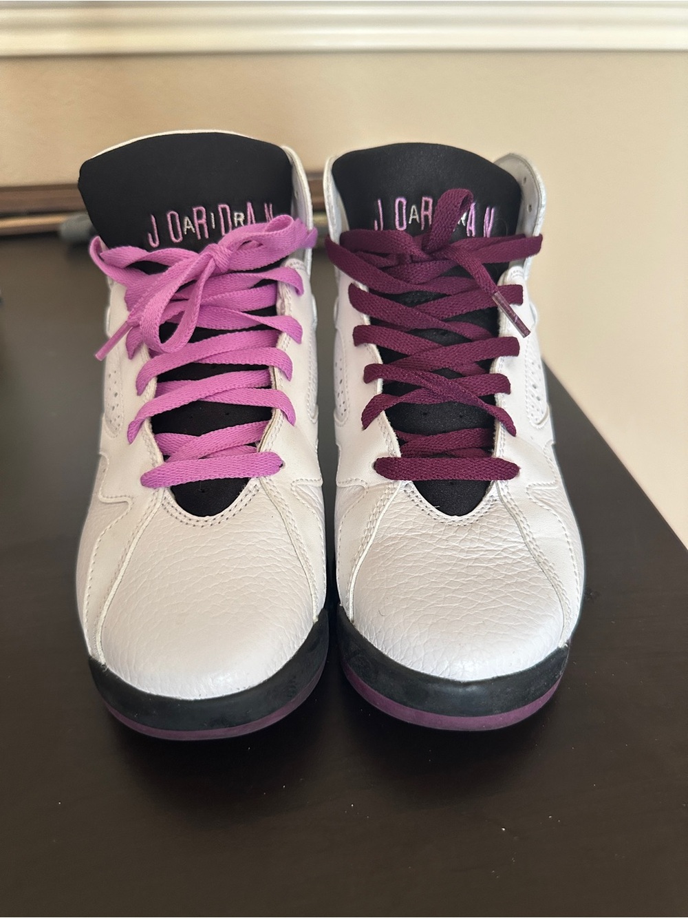 Jordan Women’s White Sneakers with Pink and Purple Laces